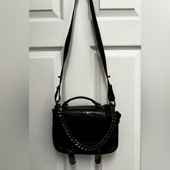 Navy blue and black real leather purse with chain detail - Picture 2 of 6